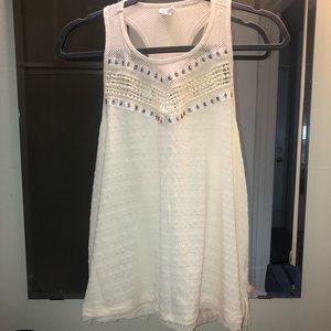 Paper Crane cream patterned/beaded tank top
